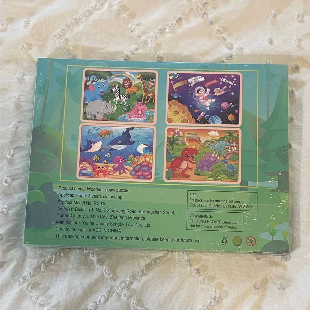 Wooden Puzzles Toys Kids Ages 3-5 Set of 4 Dinosaur Space Transportation Toddler